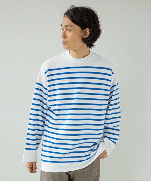 EDIFICE(エディフィス)の「【ETS.MATERIAUX / マテリオ】パネルボーダー モックネック(Tシャツ/カットソー・メンズ・ホワイト/スカイブルー・1/2/3)」の7枚目の写真