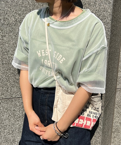 kutir（クティール）の「チュールシアーTシャツ（Tシャツ/カットソー・レディース・ホワイト/ライトブルー/ブラック・FREE）」の6枚目の写真