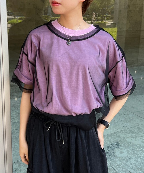 kutir（クティール）の「チュールシアーTシャツ（Tシャツ/カットソー・レディース・ホワイト/ライトブルー/ブラック・FREE）」の10枚目の写真