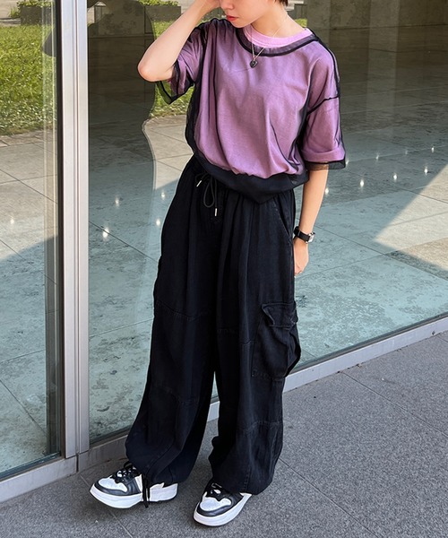 kutir（クティール）の「チュールシアーTシャツ（Tシャツ/カットソー・レディース・ホワイト/ライトブルー/ブラック・FREE）」の5枚目の写真