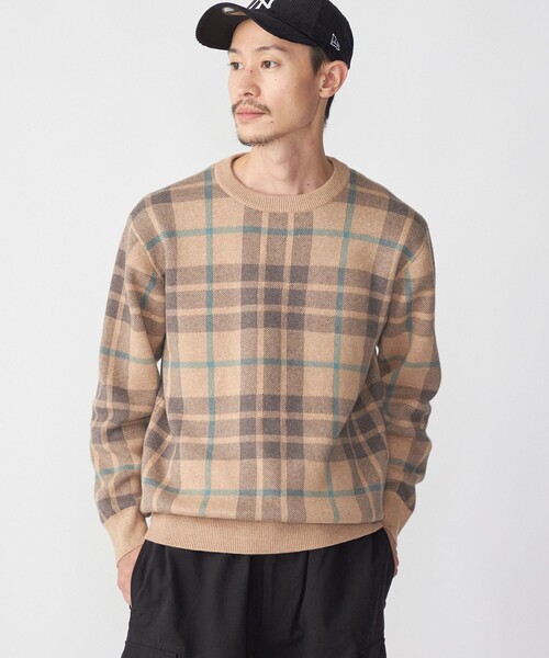 SHIPS(シップス)の「SHIPS:〈手洗い可能〉コットン カシミヤ チェック クルーネックニット(ニット/セーター・メンズ・クリーム/チャコールグレー/ダークグリーン/キャメル・SMALL/X-LARGE/MEDIUM/LARGE)」の1枚目の写真