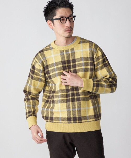SHIPS(シップス)の「SHIPS:〈手洗い可能〉コットン カシミヤ チェック クルーネックニット(ニット/セーター・メンズ・クリーム/チャコールグレー/ダークグリーン/キャメル・SMALL/X-LARGE/MEDIUM/LARGE)」の9枚目の写真