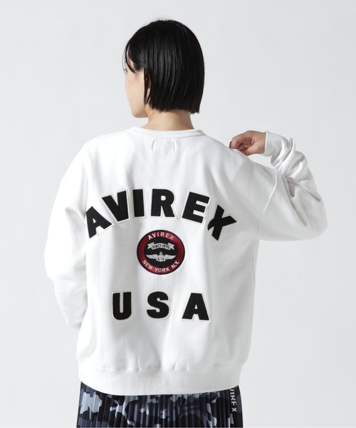 AVIREX（アヴィレックス）の「VARSITY LOGO CREW SWEAT/ バーシティーロゴクルースウェット（スウェット・レディース・ホワイト/ブラック/ライトブルーグレー・FREE）」の2枚目の写真