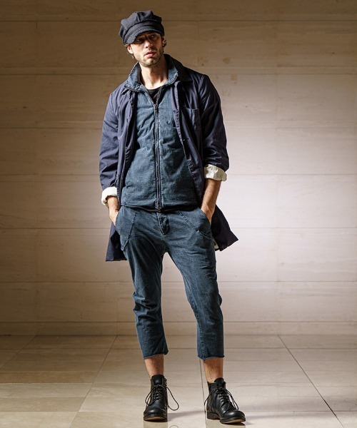 wjk(ダヴルジェイケイ)の「mcg3136- cut-off stand collar vest ベスト(ベスト・メンズ・ライトグレー/インディゴブルー/ブラック・S/M/L/XL)」の5枚目の写真
