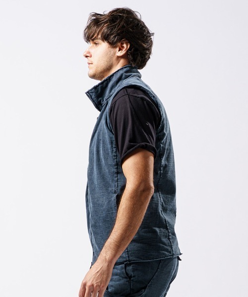 wjk(ダヴルジェイケイ)の「mcg3136- cut-off stand collar vest ベスト(ベスト・メンズ・ライトグレー/インディゴブルー/ブラック・S/M/L/XL)」の11枚目の写真