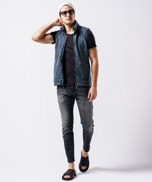 wjk(ダヴルジェイケイ)の「mcg3136- cut-off stand collar vest ベスト(ベスト・メンズ・ライトグレー/インディゴブルー/ブラック・S/M/L/XL)」の13枚目の写真