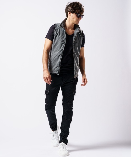 wjk(ダヴルジェイケイ)の「mcg3136- cut-off stand collar vest ベスト(ベスト・メンズ・ライトグレー/インディゴブルー/ブラック・S/M/L/XL)」の17枚目の写真