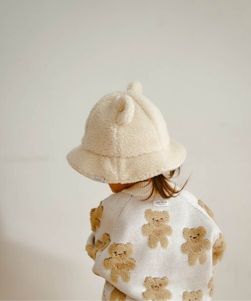 apres les cours（アプレレクール）の「クマ耳ボアハット（ハット・キッズ・アイボリー/ピンク・48/50/52/54）」の2枚目の写真