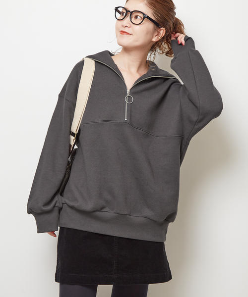 Spick & Span（スピックアンドスパン）の「裏毛ハーフジッププルオーバー（スウェット・レディース・チャコールグレー/ホワイト・FREE）」の18枚目の写真