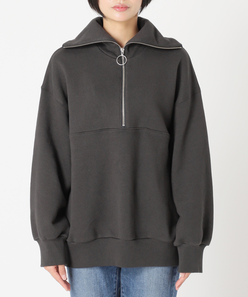 Spick & Span（スピックアンドスパン）の「裏毛ハーフジッププルオーバー（スウェット・レディース・チャコールグレー/ホワイト・FREE）」の4枚目の写真