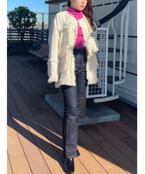 SPRING TWEED FRINGE JK クラッシュ ツイード ジャケット ノーカラー