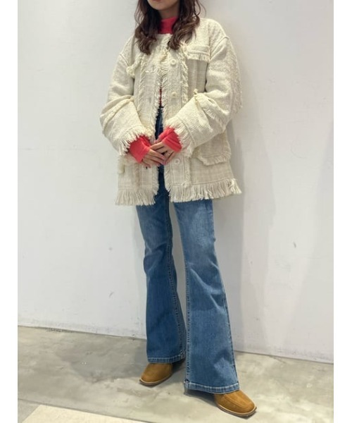 NADI ページ　スライ新品未使用ツイード ジャケット ノーカラー SLY ジャケット ノーカラージャケット SPRING TWEED FRINGE JK