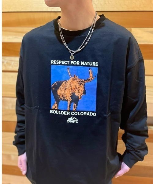 CAMP7(キャンプセブン)の「【CAMP7】エゾシカロンT(Tシャツ/カットソー・メンズ・ブラック/ホワイト・S/M/L/XL)」の2枚目の写真