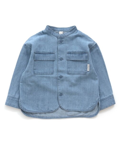 apres les cours（アプレレクール）の「裾ラウンドスタンドカラーシャツ（シャツ/ブラウス・キッズ・チェック/インディゴブルー・100/120/90/130/110/80）」の2枚目の写真