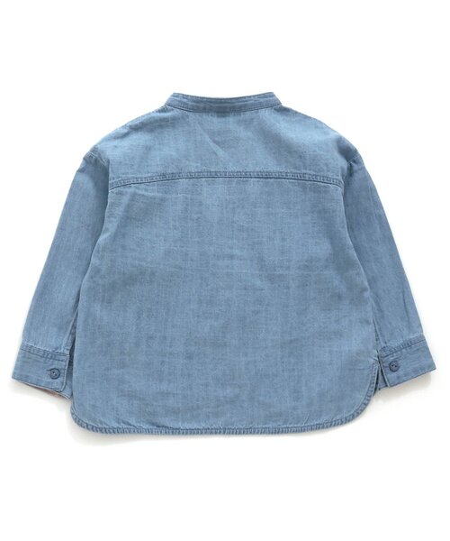 apres les cours（アプレレクール）の「裾ラウンドスタンドカラーシャツ（シャツ/ブラウス・キッズ・チェック/インディゴブルー・100/120/90/130/110/80）」の6枚目の写真