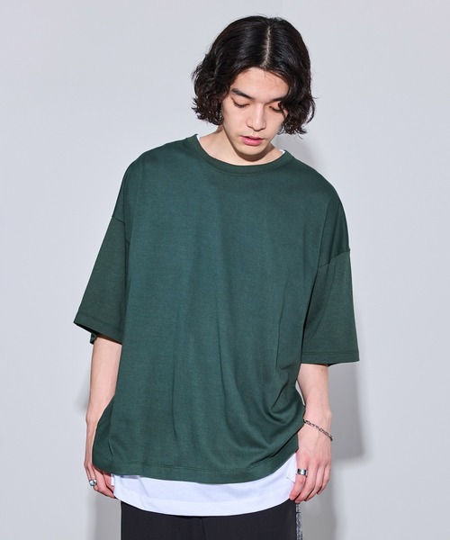 iisy(イージー)の「ルーズシルエットレイヤードTシャツ(Tシャツ/カットソー・メンズ・ブラック/ブルー系その他4/ライトグレー/グリーン・S/M/L)」の3枚目の写真
