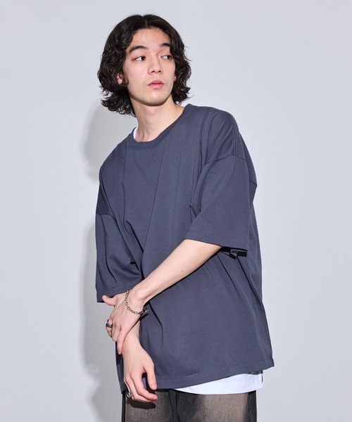 iisy(イージー)の「ルーズシルエットレイヤードTシャツ(Tシャツ/カットソー・メンズ・ブラック/ブルー系その他4/ライトグレー/グリーン・S/M/L)」の4枚目の写真