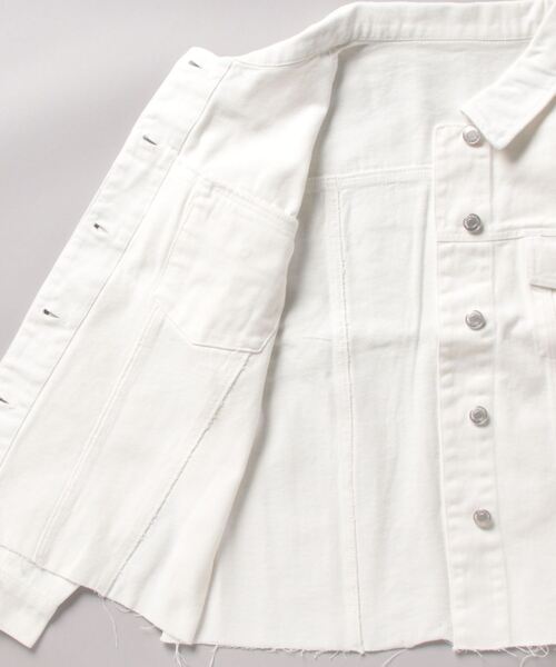 WQ303●MICA＆DEAL：カットオフノーカラーホワイトデニムジャケット WQ303○MICA＆DEAL：カットオフノーカラーホワイトデニム