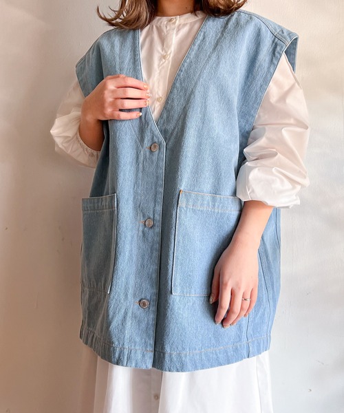 Mysa&Liina(ミーサリーナ)の「オーバーサイズデニムベスト(ベスト・レディース・インディゴブルー/サックスブルー・M)」の16枚目の写真