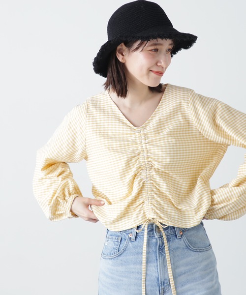 N.（N. Natural Beauty Basic）（エヌエヌナチュラルビューティーベーシック）の「◆ドロストギャザーブラウス（シャツ/ブラウス・レディース・レッド/イエロー系その他/ブラック系その他・MEDIUM）」の2枚目の写真