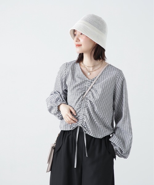 N.（N. Natural Beauty Basic）（エヌエヌナチュラルビューティーベーシック）の「◆ドロストギャザーブラウス（シャツ/ブラウス・レディース・レッド/イエロー系その他/ブラック系その他・MEDIUM）」の12枚目の写真