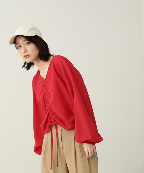 N.（N. Natural Beauty Basic）（エヌエヌナチュラルビューティーベーシック）の「◆ドロストギャザーブラウス（シャツ/ブラウス・レディース・レッド/イエロー系その他/ブラック系その他・MEDIUM）」の6枚目の写真