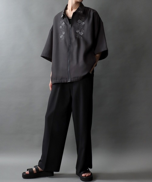 ＜SACRA＞SGY OVER シャツジャケット セール】SITRY Flower Embroidery short sleeve blouson/別注
