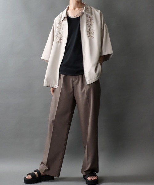 ＜SACRA＞SGY OVER シャツジャケット セール】SITRY Flower Embroidery short sleeve blouson/別注