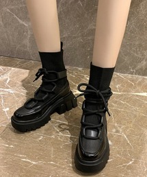 Silly（シリー）の「【韓国コーデに◎】フェイクソックスレースアップミドルウォーカー（ブーツ）」