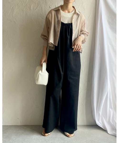 She's Closet(シーズクローゼット)の「バックギャザーベルトコットンツイルオールインワンキャミサロペット(サロペット/オーバーオール・レディース・ブラック/ライトベージュ/オリーブ/アイボリー・FREE)」の7枚目の写真