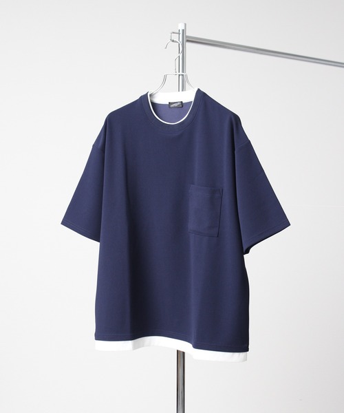 Art re A select(アトリエセレクト)の「ジョーゼット×ポンチ フェイクレイヤードオーバーサイズTシャツ(Tシャツ/カットソー・メンズ・ネイビー/ブラック/ホワイト/ライトグレー/ターコイズブルー/ワイン/チャコール/グレイッシュブルー・M/L/XL)」の6枚目の写真