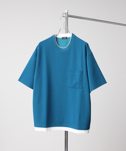 Art re A select(アトリエセレクト)の「ジョーゼット×ポンチ フェイクレイヤードオーバーサイズTシャツ(Tシャツ/カットソー・メンズ・ネイビー/ブラック/ホワイト/ライトグレー/ターコイズブルー/ワイン/チャコール/グレイッシュブルー・M/L/XL)」の7枚目の写真
