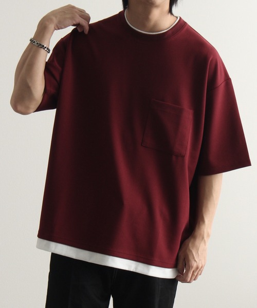 Art re A select(アトリエセレクト)の「ジョーゼット×ポンチ フェイクレイヤードオーバーサイズTシャツ(Tシャツ/カットソー・メンズ・ネイビー/ブラック/ホワイト/ライトグレー/ターコイズブルー/ワイン/チャコール/グレイッシュブルー・M/L/XL)」の8枚目の写真