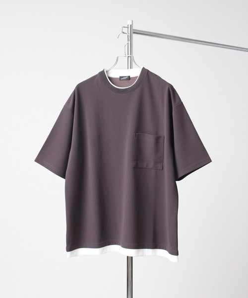 Art re A select(アトリエセレクト)の「ジョーゼット×ポンチ フェイクレイヤードオーバーサイズTシャツ(Tシャツ/カットソー・メンズ・ネイビー/ブラック/ホワイト/ライトグレー/ターコイズブルー/ワイン/チャコール/グレイッシュブルー・M/L/XL)」の5枚目の写真