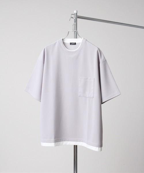 Art re A select(アトリエセレクト)の「ジョーゼット×ポンチ フェイクレイヤードオーバーサイズTシャツ(Tシャツ/カットソー・メンズ・ネイビー/ブラック/ホワイト/ライトグレー/ターコイズブルー/ワイン/チャコール/グレイッシュブルー・M/L/XL)」の4枚目の写真