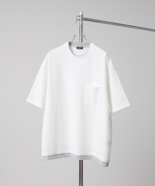 Art re A select(アトリエセレクト)の「ジョーゼット×ポンチ フェイクレイヤードオーバーサイズTシャツ(Tシャツ/カットソー・メンズ・ネイビー/ブラック/ホワイト/ライトグレー/ターコイズブルー/ワイン/チャコール/グレイッシュブルー・M/L/XL)」の9枚目の写真