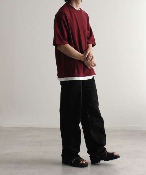 Art re A select(アトリエセレクト)の「ジョーゼット×ポンチ フェイクレイヤードオーバーサイズTシャツ(Tシャツ/カットソー・メンズ・ネイビー/ブラック/ホワイト/ライトグレー/ターコイズブルー/ワイン/チャコール/グレイッシュブルー・M/L/XL)」の11枚目の写真