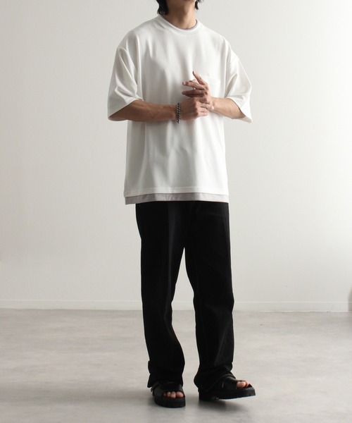 Art re A select(アトリエセレクト)の「ジョーゼット×ポンチ フェイクレイヤードオーバーサイズTシャツ(Tシャツ/カットソー・メンズ・ネイビー/ブラック/ホワイト/ライトグレー/ターコイズブルー/ワイン/チャコール/グレイッシュブルー・M/L/XL)」の17枚目の写真