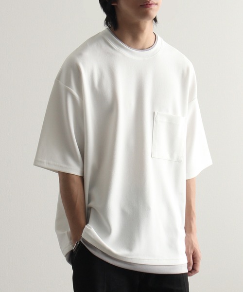 Art re A select(アトリエセレクト)の「ジョーゼット×ポンチ フェイクレイヤードオーバーサイズTシャツ(Tシャツ/カットソー・メンズ・ネイビー/ブラック/ホワイト/ライトグレー/ターコイズブルー/ワイン/チャコール/グレイッシュブルー・M/L/XL)」の15枚目の写真