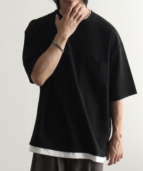 Art re A select(アトリエセレクト)の「ジョーゼット×ポンチ フェイクレイヤードオーバーサイズTシャツ(Tシャツ/カットソー・メンズ・ネイビー/ブラック/ホワイト/ライトグレー/ターコイズブルー/ワイン/チャコール/グレイッシュブルー・M/L/XL)」の13枚目の写真