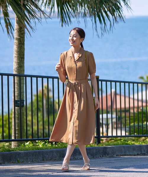 【セール】【洗える】開襟シャツワンピース（シャツワンピース）｜Tiaclasse（ティアクラッセ）