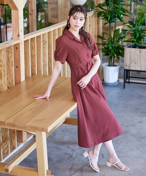 【セール】【洗える】開襟シャツワンピース（シャツワンピース）｜Tiaclasse（ティアクラッセ）