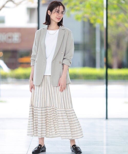 THE SHOP TK (ザ ショップ ティーケー )の「◆【コットン100%/洗える】インドストライプギャザーティアードスカート(スカート・レディース・オレンジ系その他4/アイボリー系2・11/12)」の4枚目の写真