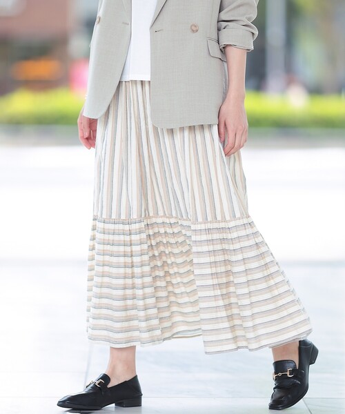 THE SHOP TK (ザ ショップ ティーケー )の「◆【コットン100%/洗える】インドストライプギャザーティアードスカート(スカート・レディース・オレンジ系その他4/アイボリー系2・11/12)」の5枚目の写真