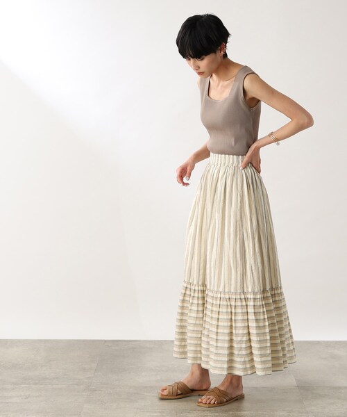 THE SHOP TK (ザ ショップ ティーケー )の「◆【コットン100%/洗える】インドストライプギャザーティアードスカート(スカート・レディース・オレンジ系その他4/アイボリー系2・11/12)」の7枚目の写真