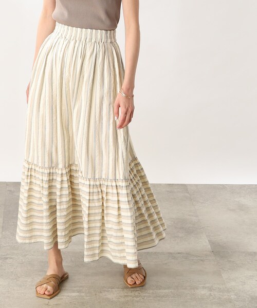 THE SHOP TK (ザ ショップ ティーケー )の「◆【コットン100%/洗える】インドストライプギャザーティアードスカート(スカート・レディース・オレンジ系その他4/アイボリー系2・11/12)」の9枚目の写真