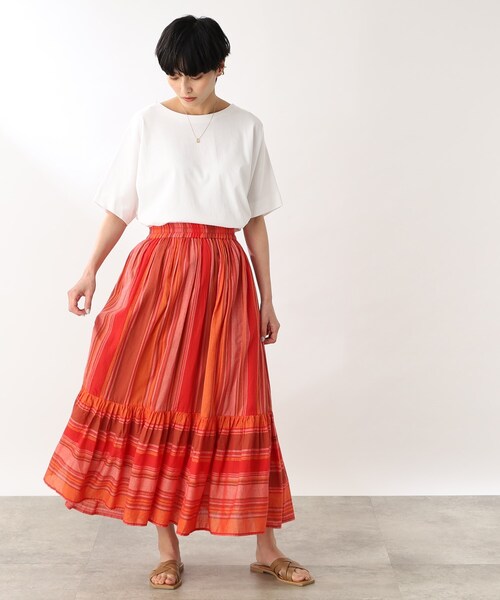 THE SHOP TK (ザ ショップ ティーケー )の「◆【コットン100%/洗える】インドストライプギャザーティアードスカート(スカート・レディース・オレンジ系その他4/アイボリー系2・11/12)」の10枚目の写真