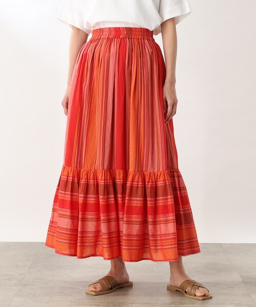 THE SHOP TK (ザ ショップ ティーケー )の「◆【コットン100%/洗える】インドストライプギャザーティアードスカート(スカート・レディース・オレンジ系その他4/アイボリー系2・11/12)」の11枚目の写真