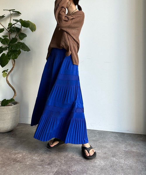 DouDou（ドゥドゥ）の「【WEB限定】ティアードプリーツスカート（スカート・レディース・グリーン/ブルー/ブラック・FREE）」の8枚目の写真