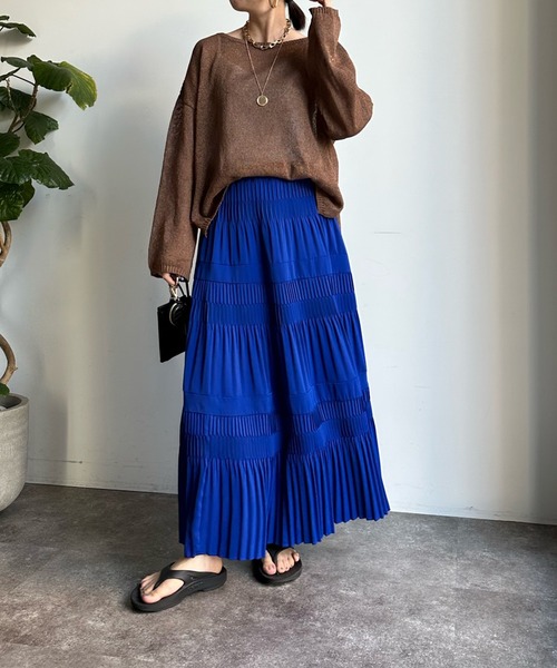 DouDou（ドゥドゥ）の「【WEB限定】ティアードプリーツスカート（スカート・レディース・グリーン/ブルー/ブラック・FREE）」の7枚目の写真